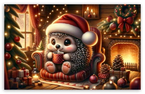 Cute Hedgehog, Warm and Cozy Christmas Illustration UltraHD Wallpaper for HD 16:9 ; UltraWide 21:9 24:10 ; Widescreen 16:10 5:3 ; Fullscreen 4:3 5:4 3:2 ; Tablet 1:1 ; Mobile 9:16 9:19.5 9:20 10:16 2:3 3:5 3:4 ;