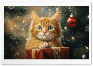 Cute Kitten Under Christmas Tree 4K UHD Wallpaper for Widescreen and UltraWide Desktop, UltraHD TV, Smartphone, Tablet