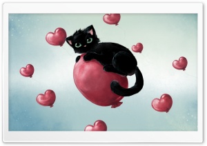 Cute Kitty Floating On Heart Baloons Ultra HD Wallpaper for 4K UHD Widescreen desktop, tablet & smartphone