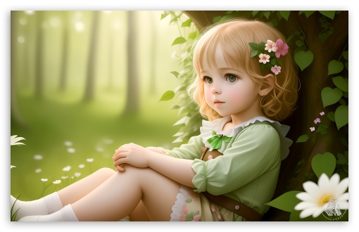 Cute Little Girl, Forest, Drawing UltraHD Wallpaper for UHD 16:9 ; HD 16:9 ; Widescreen 16:10 5:3 ; Fullscreen 4:3 3:2 ;