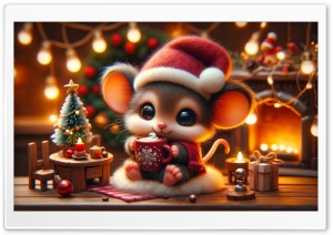 Cute Mouse, Warm and Cozy Christmas Illustration Ultra HD Wallpaper for 4K UHD Widescreen Desktop, Lockscreen, Screensaver, TV, Tablet, Smartphone