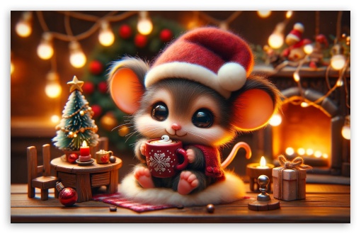 Cute Mouse, Warm and Cozy Christmas Illustration UltraHD Wallpaper for HD 16:9 ; UltraWide 21:9 24:10 ; Widescreen 16:10 5:3 ; Fullscreen 4:3 5:4 3:2 ; Tablet 1:1 ; Mobile 9:16 9:19.5 9:20 10:16 2:3 3:5 3:4 ;