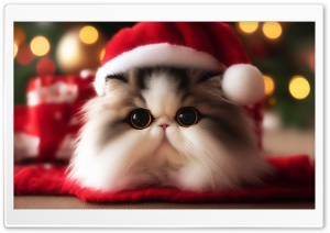 Cute Santa Claus Cat - 2023 - Merry Christmas Ultra HD Wallpaper for 4K UHD Widescreen Desktop, Lockscreen, Screensaver, TV, Tablet, Smartphone