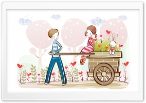 Cute Valentine Couple, Valentine's Day Illustration Ultra HD Wallpaper for 4K UHD Widescreen desktop, tablet & smartphone