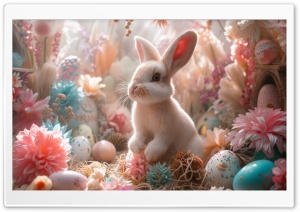 Cute White Easter Bunny Ultra HD Wallpaper for 4K UHD Widescreen Desktop, Lockscreen, Screensaver, TV, Tablet, Smartphone