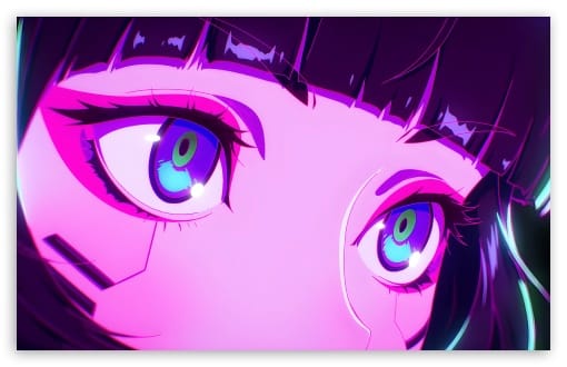 Cyberpunk Anime Girl Glowing Eyes Close Up Art UltraHD Wallpaper for UHD 16:9 ; HD 16:9 ; UltraWide 21:9 24:10 32:9 32:10 ; Widescreen 16:10 ; Tablet 1:1 ; Dual 16:10 16:9 ;