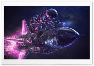 Cyberpunk Astronaut Riding Rocket Space Vibe 4K UHD Wallpaper for Widescreen and UltraWide Desktop, UltraHD TV, Smartphone, Tablet