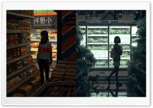 Cyberpunk Convenience Store Futuristic Greenhouse Anime 4K UHD Wallpaper for Widescreen and UltraWide Desktop, UltraHD TV, Smartphone, Tablet