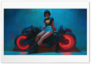 Cyberpunk Girl On Neon Motorcycle 4K UHD Wallpaper for Widescreen and UltraWide Desktop, UltraHD TV, Smartphone, Tablet