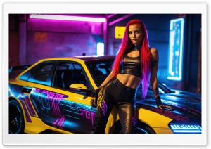 Cyberpunk Girl Racer, Neon Lights Ultra HD Wallpaper for 4K UHD Widescreen Desktop, Lockscreen, Screensaver, TV, Tablet, Smartphone