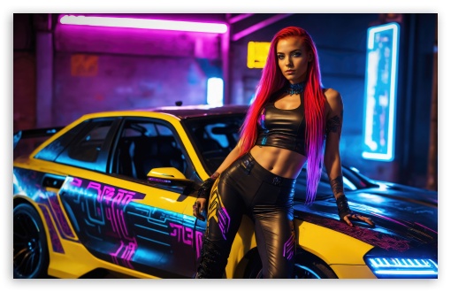 Cyberpunk Girl Racer, Neon Lights UltraHD Wallpaper for UHD 16:9 ; HD 16:9 ; UltraWide 21:9 24:10 ; Widescreen 16:10 5:3 ; Fullscreen 4:3 5:4 3:2 ; Tablet 1:1 ; Mobile 9:16 9:19.5 9:20 9:21 9:22 10:16 2:3 3:5 3:4 ;