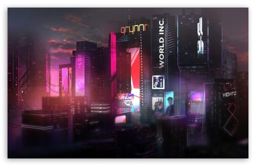 Cyberpunk Neon Cityscape UltraHD Wallpaper for UHD 16:9 ; HD 16:9 ; UltraWide 21:9 24:10 32:9 32:10 ; Widescreen 16:10 ; Tablet 1:1 ; Dual 16:10 16:9 ;