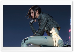 Cyborg Girl and Cat SciFi Ultra HD Wallpaper for 4K UHD Widescreen desktop, tablet & smartphone