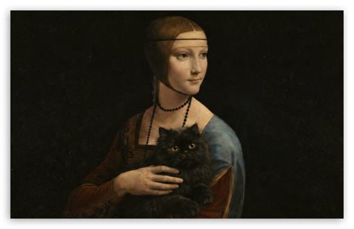 Da Vinci Reimagined Lady with a Cat UltraHD Wallpaper for UHD 16:9 ; HD 16:9 ; UltraWide 21:9 24:10 ; Widescreen 16:10 ; Tablet 1:1 ; Mobile 9:16 9:19.5 9:20 9:21 9:22 ;