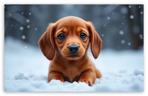 Dachshund Puppy in Snow UltraHD Wallpaper for UHD 16:9 ; HD 16:9 ; Widescreen 16:10 5:3 ; Fullscreen 4:3 5:4 3:2 ; Tablet 1:1 ; Mobile 9:16 9:19.5 10:16 2:3 3:5 3:4 ;