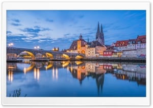 Danube River, Stone Bridge, Regensburg, Germany 4K UHD Wallpaper for Widescreen and UltraWide Desktop, UltraHD TV, Smartphone, Tablet