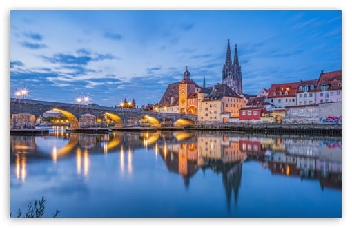 Danube River, Stone Bridge, Regensburg, Germany UltraHD Wallpaper for UHD 16:9 ; HD 16:9 ; UltraWide 21:9 24:10 32:9 32:10 ; Widescreen 16:10 ; Tablet 1:1 ; Mobile 9:16 9:19.5 9:20 9:21 9:22 ; Dual 16:10 16:9 ;