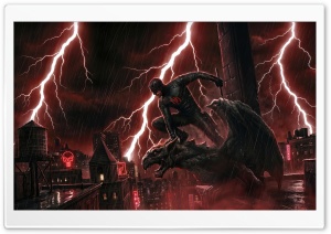 Daredevil Superhero perched on a Gargoyle Art 4K UHD Wallpaper for Widescreen and UltraWide Desktop, UltraHD TV, Smartphone, Tablet