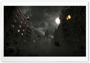 Dark City Autumn Scene Ultra HD Wallpaper for 4K UHD Widescreen desktop, tablet & smartphone