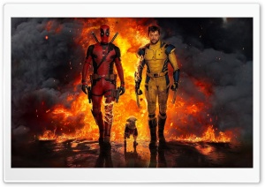 Deadpool and Wolverine and Peggy Dog Ultra HD Wallpaper for 4K UHD Widescreen Desktop, Lockscreen, Screensaver, TV, Tablet, Smartphone