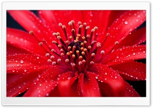 Delicate Drops on a Red Blossom 4K UHD Wallpaper for Widescreen and UltraWide Desktop, UltraHD TV, Smartphone, Tablet