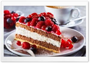 Delicious Cream and Berry Cake 4K UHD Wallpaper for Widescreen and UltraWide Desktop, UltraHD TV, Smartphone, Tablet