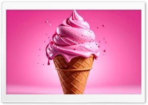 Delicious, Pink Ice Cream Cone, Aesthetic, Summer 4K UHD Wallpaper for Widescreen and UltraWide Desktop, UltraHD TV, Smartphone, Tablet