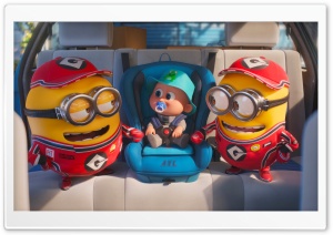 Despicable Me 4, Minions, Baby Gru, Inside Car 4K UHD Wallpaper for Widescreen and UltraWide Desktop, UltraHD TV, Smartphone, Tablet