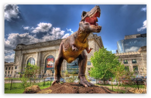 Dinosaur Sculpture Next To The Reptile Museum UltraHD Wallpaper for Wide 16:10 Widescreen WHXGA WQXGA WUXGA WXGA ;