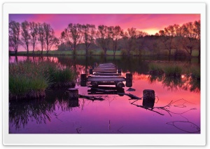 Dock, Lake, Purple Sunset Scenery 4K UHD Wallpaper for Widescreen and UltraWide Desktop, UltraHD TV, Smartphone, Tablet