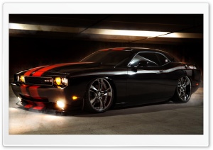 Dodge Challenger with Red Racing Stripes 4K UHD Wallpaper for Widescreen and UltraWide Desktop, UltraHD TV, Smartphone, Tablet