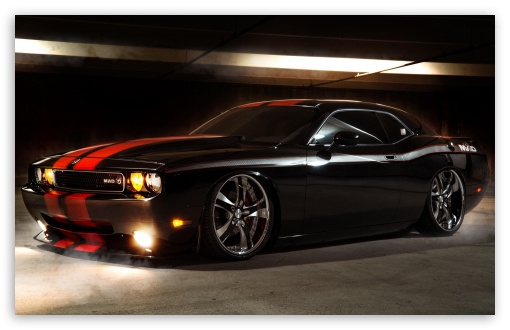 Dodge Challenger with Red Racing Stripes UltraHD Wallpaper for UHD 16:9 ; HD 16:9 ; UltraWide 21:9 24:10 32:9 32:10 ; Widescreen 16:10 ; Dual 16:10 16:9 ;