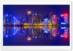 Doha West Bay Skyline at Night 4K UHD Wallpaper for Widescreen and UltraWide Desktop, UltraHD TV, Smartphone, Tablet