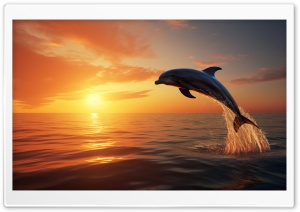 Dolphin Jumping Out of Water at Sunset Ultra HD Wallpaper for 4K UHD Widescreen Desktop, Lockscreen, Screensaver, TV, Tablet, Smartphone