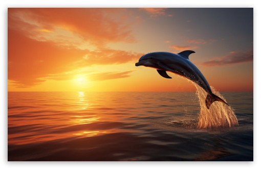 Dolphin Jumping Out of Water at Sunset UltraHD Wallpaper for UHD 16:9 ; HD 16:9 ; UltraWide 21:9 24:10 32:9 32:10 ; Widescreen 16:10 5:3 ; Fullscreen 4:3 5:4 3:2 ; Tablet 1:1 ; Mobile 10:16 2:3 3:5 3:4 ; Dual 16:10 5:3 16:9 4:3 5:4 3:2 ;