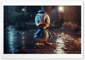 Donald Duck, Baby, Rain, Night 4K UHD Wallpaper for Widescreen and UltraWide Desktop, UltraHD TV, Smartphone, Tablet