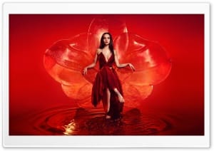 Dove Cameron in Red Dress Aesthetic 4K UHD Wallpaper for Widescreen and UltraWide Desktop, UltraHD TV, Smartphone, Tablet