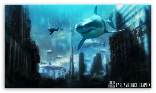 Downtown Toronto Shark Invested Waters 4K UHD Background Wallpaper for UltraHD Desktop and TV : Smartphone and Tablet Devices