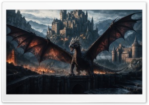 Dragon Beast, Castle, Fantasy Art Ultra HD Wallpaper for 4K UHD Widescreen Desktop, Lockscreen, Screensaver, TV, Tablet, Smartphone