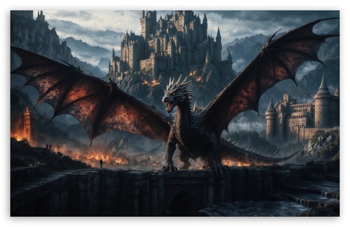 Dragon Beast, Castle, Fantasy Art UltraHD Wallpaper for UHD 16:9 ; HD 16:9 ; UltraWide 21:9 24:10 32:9 32:10 ; Widescreen 16:10 5:3 ; Fullscreen 4:3 5:4 3:2 ; Tablet 1:1 ; Dual 16:10 5:3 16:9 4:3 5:4 3:2 ;