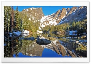 Dream Lake Reflection Iconic Rocky Mountain 4K UHD Wallpaper for Widescreen and UltraWide Desktop, UltraHD TV, Smartphone, Tablet