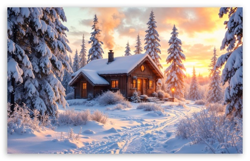 Dreamy Wooden House in Snowy Nature with Golden Light UltraHD Wallpaper for UHD 16:9 ; HD 16:9 ; UltraWide 21:9 24:10 32:9 32:10 ; Widescreen 16:10 5:3 ; Fullscreen 4:3 5:4 3:2 ; Tablet 1:1 ; Mobile 9:16 9:19.5 9:20 9:21 9:22 10:16 2:3 3:5 3:4 ; Dual 16:10 5:3 16:9 4:3 5:4 3:2 ;