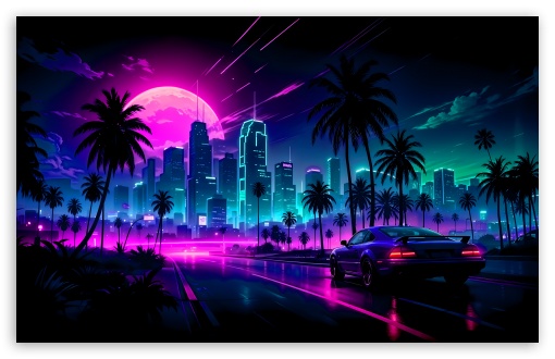 Driving through the City under a Pink Moon UltraHD Wallpaper for UHD 16:9 ; HD 16:9 ; UltraWide 21:9 24:10 ; Widescreen 16:10 5:3 ; Fullscreen 4:3 3:2 ;