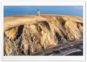 Drone View of Rubjerg Knude Lighthouse, Denmark 4K UHD Wallpaper for Widescreen and UltraWide Desktop, UltraHD TV, Smartphone, Tablet