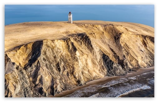 Drone View of Rubjerg Knude Lighthouse, Denmark UltraHD Wallpaper for UHD 16:9 ; HD 16:9 ; UltraWide 21:9 24:10 32:9 32:10 ; Widescreen 16:10 ; Fullscreen 5:4 ; Tablet 1:1 ; Mobile 9:16 9:19.5 9:20 9:21 9:22 ; Dual 16:10 16:9 ;