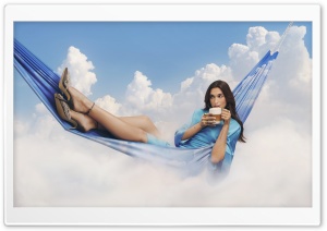 Dua Lipa enjoying Nespresso latte 4K UHD Wallpaper for Widescreen and UltraWide Desktop, UltraHD TV, Smartphone, Tablet