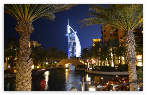 Dubai Burj Al Arab in the night UltraHD Wallpaper for Wide 16:10 Widescreen WHXGA WQXGA WUXGA WXGA ;