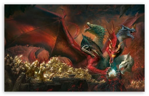 Dungeons and Dragons Tyranny of Dragons Five-headed Dragon UltraHD Wallpaper for UHD 16:9 ; HD 16:9 ; UltraWide 21:9 24:10 ; Widescreen 16:10 ; Tablet 1:1 ; Mobile 9:16 9:19.5 9:20 ;