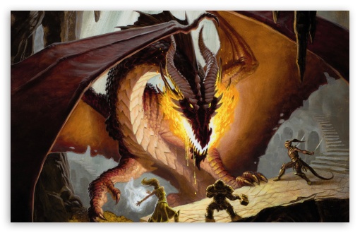 Dungeons and Dragons Wizards of the Coast Red Dragon in its Lair UltraHD Wallpaper for UHD 16:9 ; HD 16:9 ; UltraWide 21:9 24:10 ; Widescreen 16:10 ; Tablet 1:1 ; Mobile 9:16 9:19.5 9:20 9:21 9:22 ;