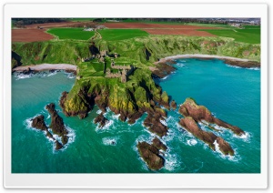 Dunnottar Castle Aberdeenshire Scotland Drone View 4K UHD Wallpaper for Widescreen and UltraWide Desktop, UltraHD TV, Smartphone, Tablet